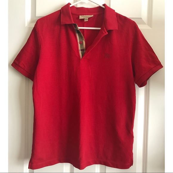 Men's Burberry Short-Sleeve Oxford Polo Shirt, Red - Picture 8 of 8